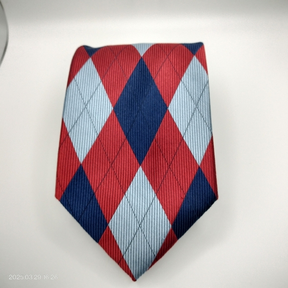 Bill Blass Stylish Red and Blue Men's Tie Necktie Geometric Argyle Red Blue Silk - Picture 7 of 13